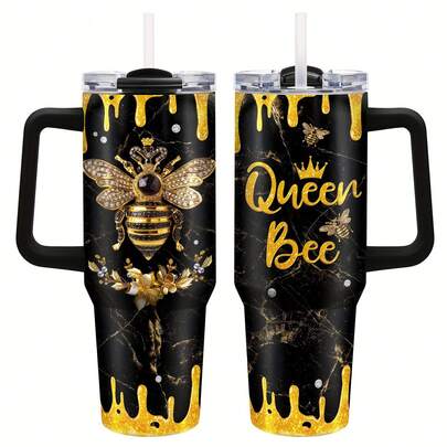 1 cốc giữ nhiệt hình ong chúa, dung tích 40oz, bằng thép không gỉ, có nắp và ống hút, quà tặng cá nhân hóa dành cho người yêu ong, hình bầu dục, chỉ rửa bằng tay, lý tưởng cho Giáng sinh, Lễ Tạ ơn, Ngày Valentine, Ngày của Mẹ, Ngày của Ông Bà.