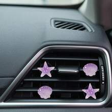 4pcs Transparent Glitter Starfish & Shell Resin Car Air Vent Clip Decor, Fragrance-Free - A - View 3