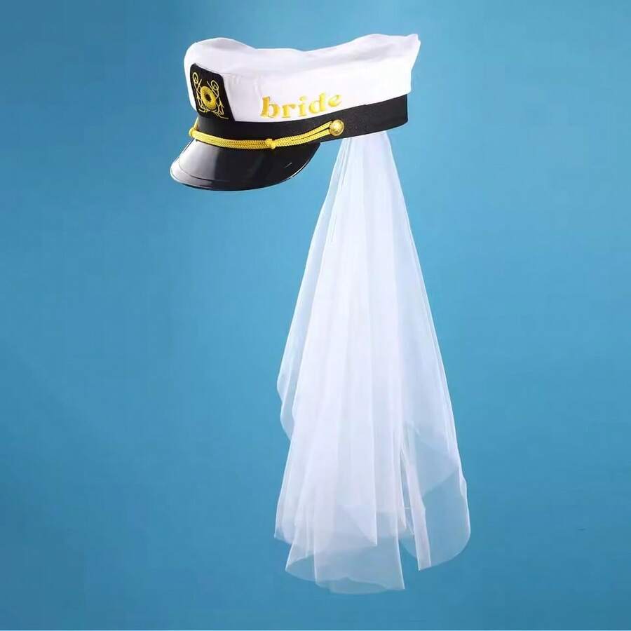 Velo de novia con gorra de marinero para mujer, gorra de novia de estilo militar marino, gorra de marinero de novia para boda, fiesta o festival - Multicolor - Ver 1