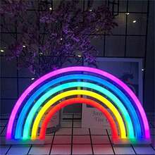 1 pièce Enseigne lumineuse néon arc-en-ciel 5 couleurs alimentée par batterie ou USB, taille arc-en-ciel 30x16,5cm environ 11,8x6,49in, lumière LED convenant pour la décoration murale de la maison, de la chambre, la décoration de fête, le bar, la salle de jeux, l'anniversaire, la Saint-Valentin, la Fête des enfants, la Fête des mères, Noël et plus encore - Blanc - Voir 9