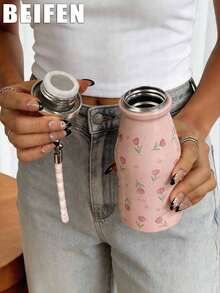 1pc Spring Fragrant Bottle Series, 280ml Small Capacity Rope Handle Milk Bottle, Stainless Steel Double-Wall Insulated Cup, Portable Cup, Milk Cup, Small Capacity, Travel Cup, Pocket Cup, Suitable For Travel, Home, Office, Gym, Outings, Gift For Partner, Father's Day, Mother's Day, Anniversary, Birthday - Multicolor - View 7