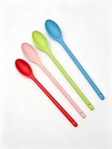1pc Candy Color PP Salad Spoon, Kitchen Small Food Mixing Spoon, Long Handle Cooking Fruit Dessert Spatula - Multicolor - View 12