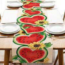 Camino de mesa con diseño de sandía, decoración de mesa de cocina y comedor con forma de corazón, sandía y girasol, decoración del hogar de temporada para interiores y exteriores, suministros para fiestas - Multicolor - Ver 8