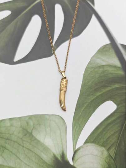 1 pieza Colgante de collar de acero inoxidable chapado en oro de 18K con diseño de colmillo de lobo vintage, accesorio de moda de lujo minimalista para uso diario para hombres