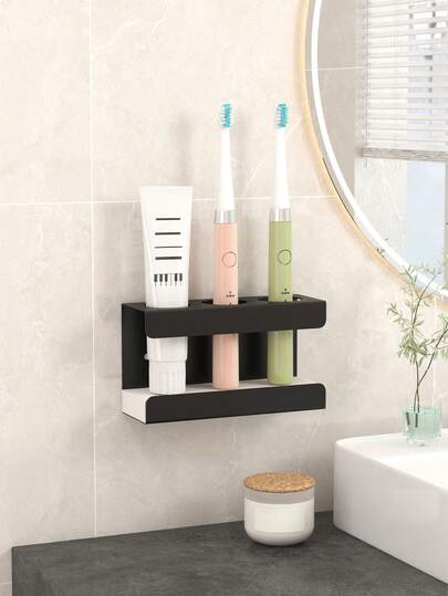 1 Giá đỡ bàn chải đánh răng treo tường, giá đựng bàn chải đánh răng điện, kệ phòng tắm không cần khoan, dễ lắp đặt, thích hợp cho phòng tắm, giá đỡ bàn chải đánh răng có miếng mút thấm hút.