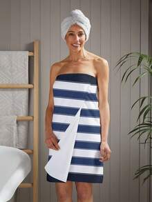 1 pièce Serviette de plage rayée minimaliste, serviette de plage rayée colorée, serviette de plage de grande taille, serviette de plage rayée douce et absorbante, convient pour les voyages, les vacances, les sports, la salle de bain, la piscine et le camping, serviette de voyage moderne essentielle avec une forte absorption d'eau - bleu indigo - Voir 2