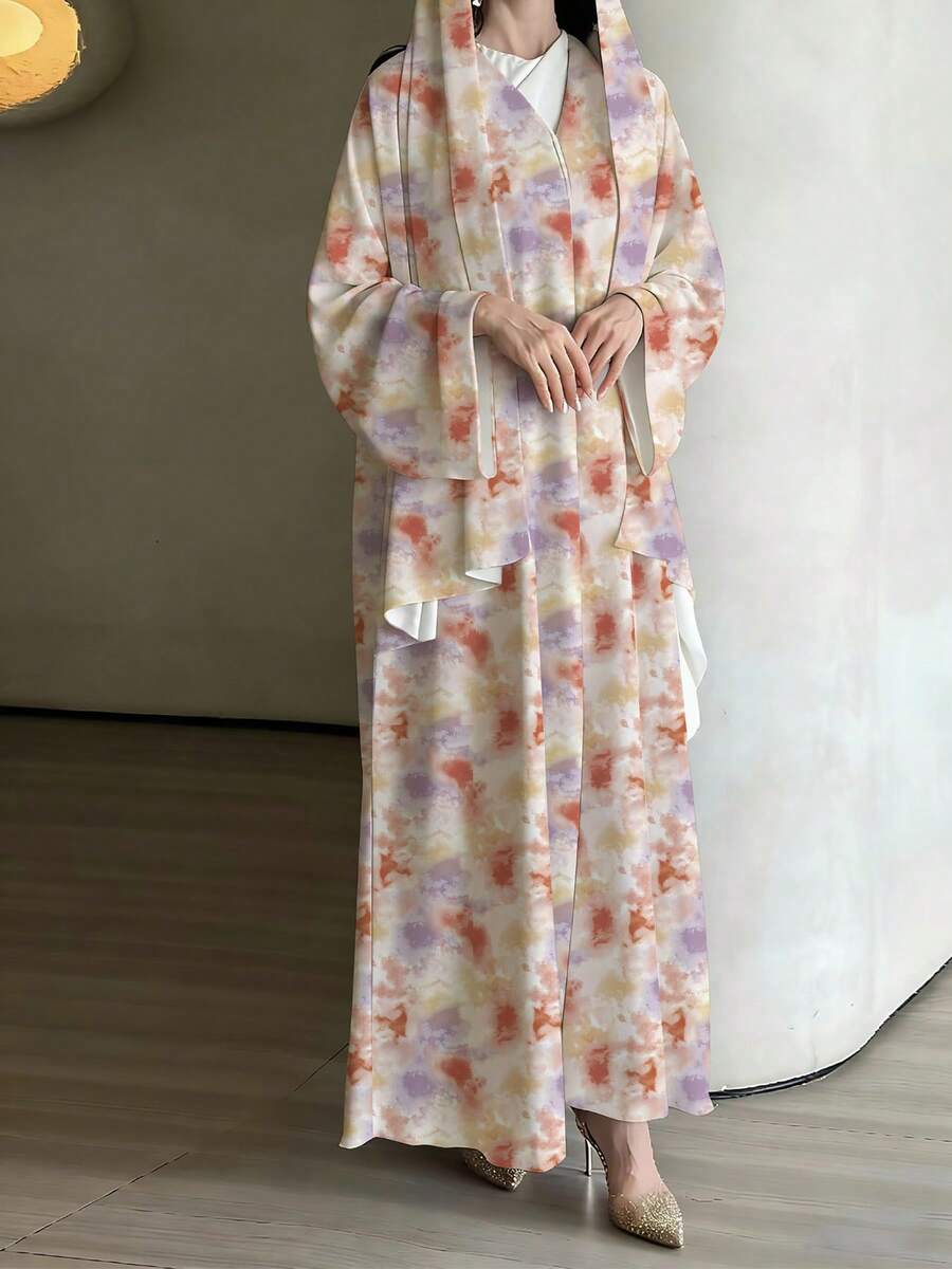 女款時尚中東風印花休閒長袍外套 春/夏款 優雅粉色 - 粉色 - 查看 1