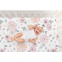 Sweet  Designs Blush Pink Grey and White Baby or Toddler Fitted Crib Sheet for Watercolor Floral Collection by - Blanco Gris Rosa - Ver 7