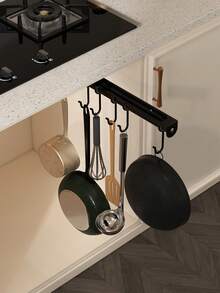 1pc Kitchen Mobile Hanging Rack, Multifunctional Hooks Rack, Metal Cabinet Hooks Storage Rack, Suitable For Hanging Kitchenware, Pots, Extendable Design, Space-Saving, For Kitchen Counter Home Organization, Kitchen Accessories - Multicolor - View 2
