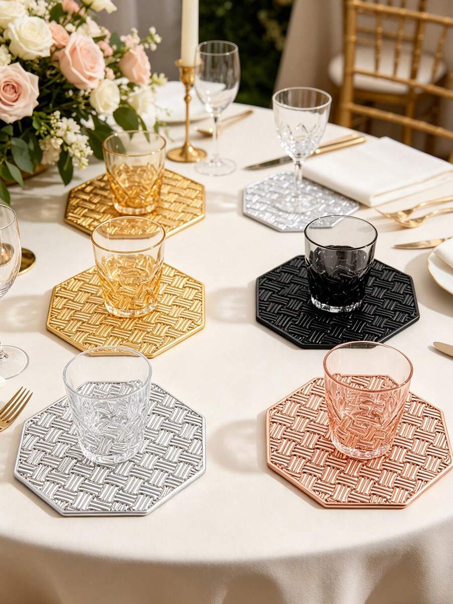 6/12 piezas Posavasos creativos con diseño de líneas, adecuados para decoración de mesa de boda, manteles para tazas de fiesta, posavasos diarios para citas, ideales para el Día de San Valentín, Acción de Gracias, Pascua, Día de la Madre - Multicolor - Ver 1