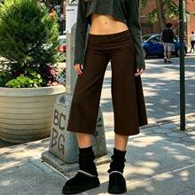Women Fold Over Lounge Capris Wide Leg Cropped Flowy Gaucho Pants Comfy Casual Yoga Coluttes Pajama Bottom - Cocoa - Xem 7