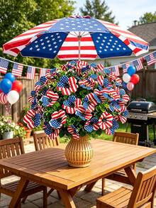 Red White Blue Artificial Eucalyptus & Violet Flowers For July 4th Independence Day Decor, FauxFlowers ,Faux Plants, Home Decor, Wedding Decorations, Wedding Accessories, Bedroom Ornaments, Table Centerpieces, Gifts For Best Friends, Room Decor - Multicolor - View 3