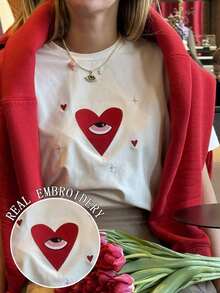 DrmWander Plus Size Casual Floral And Letter Print T-Shirt - Vintage Street Style Unisex Loose Cotton Short Sleeve Crew Neck T-Shirt - 白色 2 - 查看 6