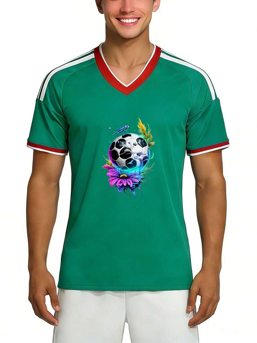 Camiseta de Estilo Casual para la Temporada de Fútbol 2026, Jersey con Cuello en V, Camiseta de Fútbol de Verano para Hombres y Amigos - Verde - Ver 1