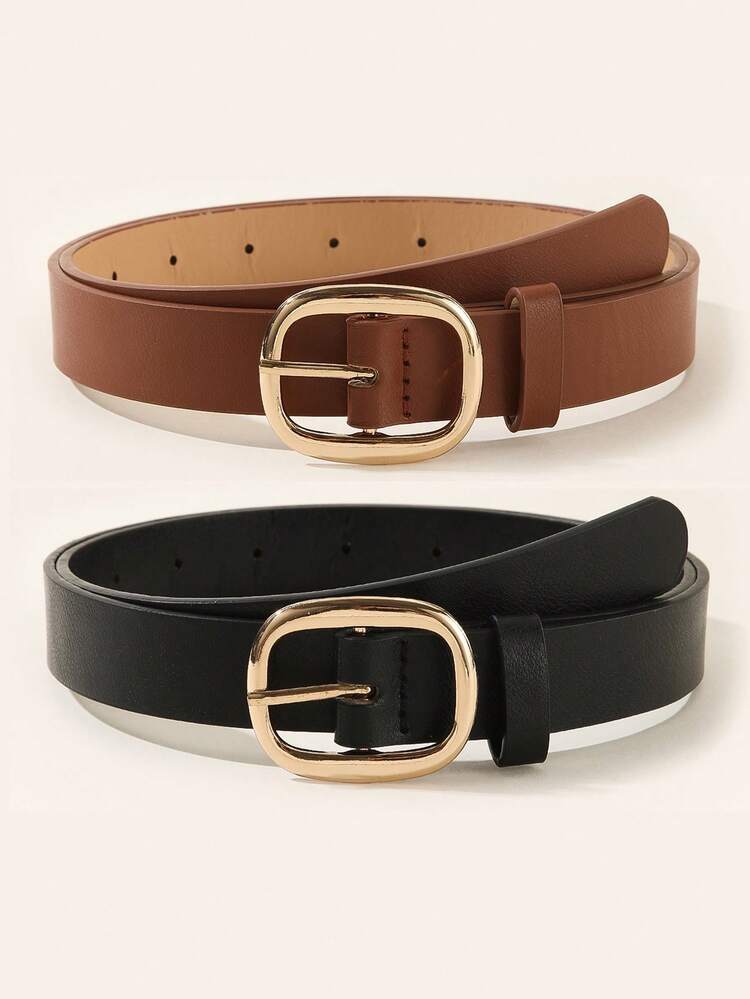 1/2/3pcs Women's Waist Belt, Fashion Minimalist Solid Color Square/Round Buckle Leather Belt, Suitable For Dresses, Jeans, Casual Wear, Waist Decoration - A - View 16