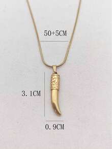 1pc Vintage 18K Gold Plated Stainless Steel Totem Wolf Fang Pendant Necklace, Minimalist Luxury Daily Wear Fashion Accessory For Men - Yellow Gold - View 5