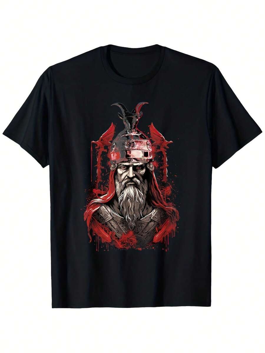 Men's T-Shirt With Albanian Hero Skanderbeg Eagle Graphic - 100% Cotton, Black With Red And White Design, Crew Neck, Sizes S-XXXL - Ideal Gift For Dad, Family, Friends, Vintage Style, Suitable For All Seasons, Short Sleeve - 黑色 - 查看 1