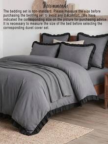 2/3pcs Deep Gray With Black Ruffle Trim, 1pc Duvet Cover + 1/2pcs Pillowcase (Inserts Not Included), Suitable For Indoor Decor, Daily Use, Polyester Soft & Skin-Friendly, Applicable For Master Bedroom, Guest Room, Secondary Bedroom, All Seasons - Multicolor - View 5