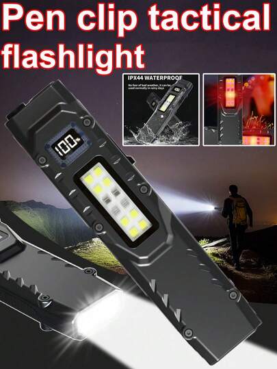 1pc Multi-Functional Tactical High-Intensity Flashlight, LED Light Beads, Side Light Mode, Waterproof, Type-C Charging, Battery Level Display, Suitable For Outdoor Camping, Night Hiking, Emergency Rescue, Vehicle Maintenance, Daily Carry Essentials.