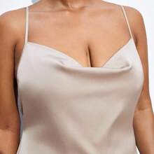 Maija Plus Size Apricot Draped Neck Satin Shiny Elegant Party Slip Dress, Outfit Deas For Fashionable For Business Casual Spring To Summer Spring Outfit Womenvalentine's Day Carnival Fasching Women Costume Party Beach Wedding Vacation Casual Women Easter Summer Outfits Easter Dress Women Party Top Beach Dress Summer Holiday Outfits Each Vacation Outfits For Women  Summer Outfit For Women Going Out Outfits Graduation Graduation Outfit  Casual Dresses  Casual Blouses For Women Elegant Women's Blou - Albaricoque - Ver 7