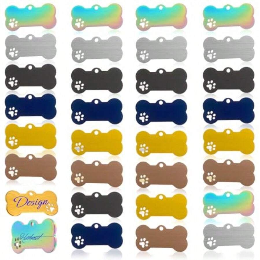 30 Pcs Stains Steel Blank Pet ID Tags, Bone S Custom Dog Tags, Double Sided D Dog Cat Name Pone Nuer ID Tag, 6 Colors - Multicolor - View 1
