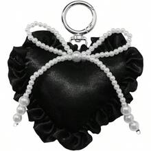 Valentine's Day Gift For Her, Cute Sweet Heart Keychain Bag Purse Charms Lace Pearl Car Keyrings Decoration For Women - Đen ngọc trai - Xem 1