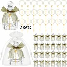 50ml Transparent Glass Holy Water Bottle With Cross Emblem, Lace Bow, Organza Bag, Suitable For Communion, Baptism, Wedding Occasions (Blue) - Multicolor - View 18