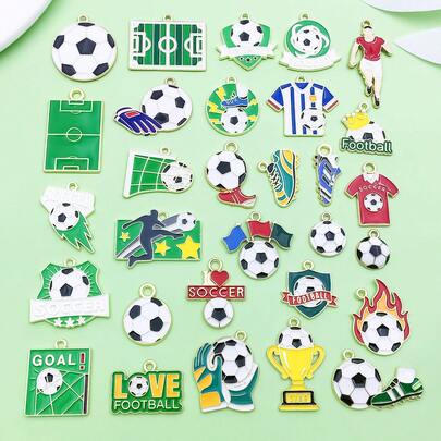 1 pacote Encantos de Futebol Esmaltados Mistos, Pingentes com Tema Esportivo de Futebol Banhados a Ouro para Fazer Joias DIY, Pulseira, Colar, Brincos, Suprimentos Artesanais