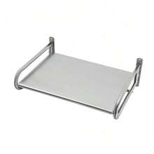 Doppelstöckiges wandmontiertes Mikrowellen-Regal mit Haken, aus Edelstahl gefertigt. Dieses verstellbare Gewürzregal eignet sich für Öfen, Toaster und Geschirr. - Silber - Übersicht 3