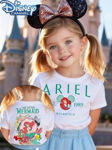 Disney Princess Ariel Pattern - A Cute, Fresh, And Fashionable Disney Baby Girl Round Neck T-Shirt, 100% Pure Cotton, Is The Ideal Choice For Daily Wear, Holiday Leisure, Outdoor Exploration, School Life, And Shopping Trips. It's Also A Summer Must-Have And Makes An Excellent Disney Gift For Both Girls And Boys. - trắng - Xem 1