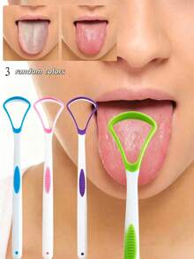 Bộ 3 cái/1 cái. Dụng cụ làm sạch lưỡi này được thiết kế để loại bỏ hiệu quả vi khuẩn, cặn thức ăn và các chất gây mùi hôi trên bề mặt lưỡi. Như hình ảnh so sánh cho thấy, nó có thể làm sạch lưỡi bẩn, giúp lưỡi sạch sẽ và khỏe mạnh, cải thiện đáng kể sức khỏe răng miệng và giảm hôi miệng. - Nhiều màu - Xem 13