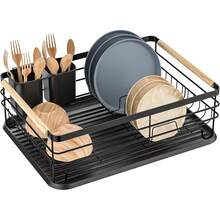 Abtropfgestell Geschirr, Geschirrabtropfgestell mit Tropfschalen und Bestecksammler, Abtropfgitter Gestell für Geschirr, für 3-5 Personen Familie, 43*30.5*14 cm, Schwarz - Übersicht 1