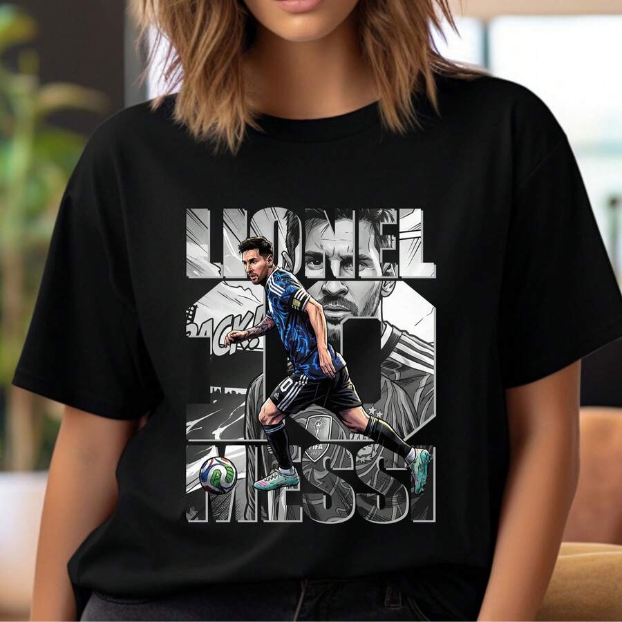 Soccer Player PNG T-Shirt Design M Essi Comic Graphic Shirt Sublimation DTF Transfer Instant Download - Black - View 1