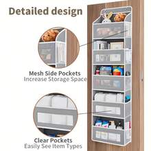 FF FINESSE THING 5-Tier Door Hanging Storage Organizer, Heavy-Duty Non-Woven With 5 Large Pockets & Hooks, Vertical Space Saver For Bathroom Wardrobe Bedroom Dorm, Holds Cosmetics, Toiletries, Towels & Cutlery - 灰色-5層10口袋 - 查看 5