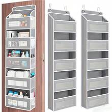 FF FINESSE THING 5-Tier Door Hanging Storage Organizer, Heavy-Duty Non-Woven With 5 Large Pockets & Hooks, Vertical Space Saver For Bathroom Wardrobe Bedroom Dorm, Holds Cosmetics, Toiletries, Towels & Cutlery - 灰色-5層10口袋 - 查看 13