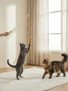 2pcs Colorful Tomato Teaser Stick, Felt Ball Persimmon Toy, Pet Exercise & Entertainment Toy, Fairy Wand, Plush Ball Supplies - Multicolor - View 7