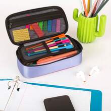 Five Star Pencil Pouch, Pen Case, High-Capacity Zipper Pouch, Storage Organizer For School Supplies Earbuds Chargers Cables Makeup, Lilac/Berry (500211F-ECM) - ColorC - View 6