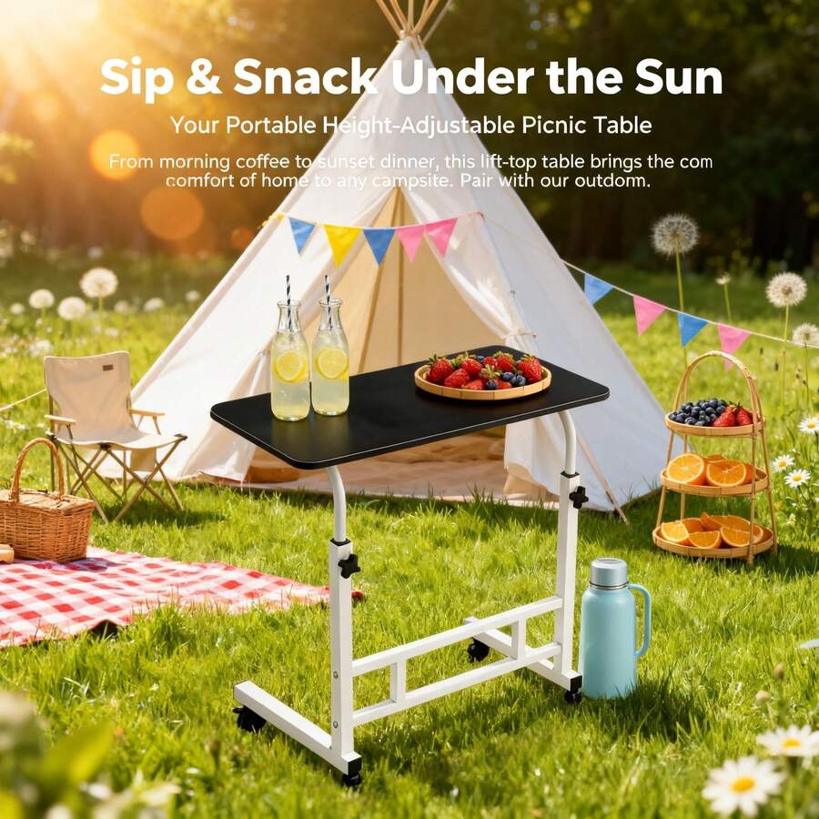 Folding Picnic Tables, Portable Outdoor Patio Tables, Lightweight, Low-Profile Camping Tables, Space-Saving Folding Designs For Backyard, Lawn, Garden, RV Trips, Beaches, Family Barbecues, Outdoor Dining, Camping Hikes, Trunk Parties And More Easy To Carry And Store, Ideal For The American Outdoor Lifestyle - 單層薄黑 - 查看 1