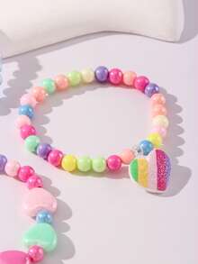 Set de 3 piezas de pulsera con colgante de corazón de colores, pulsera de cuentas multicolor, regalo de joyería para fiesta de cumpleaños de niñas, surtido de colores - Multicolor - Ver 10