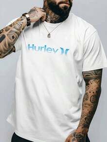 The New Summer 2026 Pure Cotton T-Shirt Features A Marine-Inspired Hurley Logo In A Gradient Blue Tone, Symbolizing Freedom, Adventure, And Coastal Lifestyle. 100% Cotton Men's Casual T-Shirt – Vintage Street Style, Unisex, Loose Fit, Short-Sleeved Round-Neck T-Shirt. Casual Versatile Comfortable Top - 白色 - 查看 6
