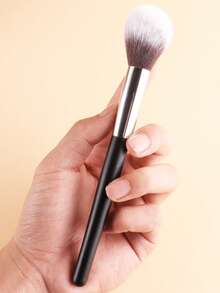 2pcs Black Handle Silver Ferrule Makeup Brush Set, Powder Blush Highlighter Brush, Soft Bristles, Non-Powder-Absorbing, Strong Grip, Beginner Makeup Tool - black silver - View 5