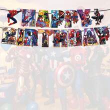 Marvel 15件套蜘蛛侠“生日快乐”横幅，漫威超级英雄主题派对装饰，生日蜘蛛侠字母横幅，超级英雄派对用品及拍照背景。粉丝派对装饰用品。 - 彩色 - 查看 2