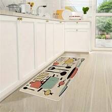 1pc Anti-Fatigue Kitchen Mat, Non-Slip, Oil-Proof, Dirt-Resistant, Easy Clean Crystal Velvet Floor Rug For Home Kitchen - Khaki Tableware - View 3