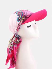 1顶女士缎面印花遮阳帽，带帽檐，户外防晒可调节帽，适合日常、海滩、旅行佩戴 - 玫紅變形蟲 - 查看 5