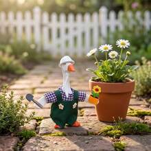 Gardener Desk Goose Outfits 7 Inch Mini Goose Hat 2 In 1 Shirt Overalls Costume For Spring Desk Goose Statue Decor - A - View 4