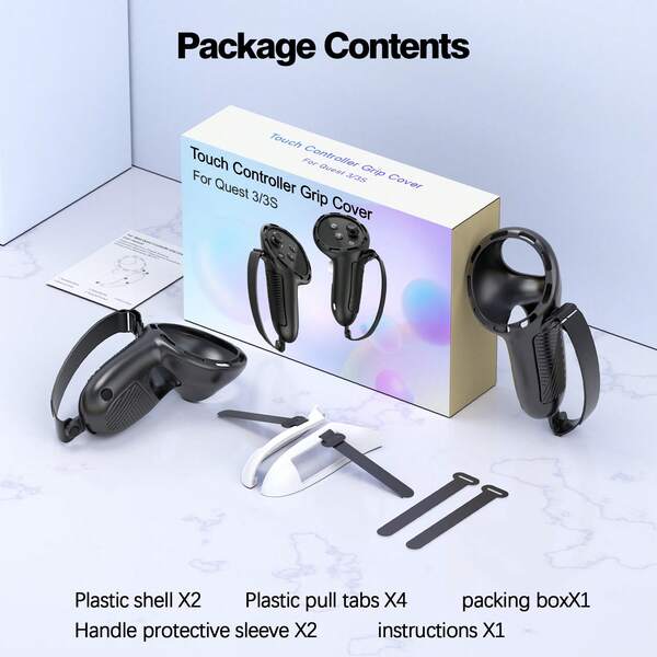 适用于 Quest 3 VR 控制器的硅胶保护套 - 耐用、防刮擦，带电池更换开口和指关节绑带，是理想的游戏玩家礼物（不含控制器和电池）