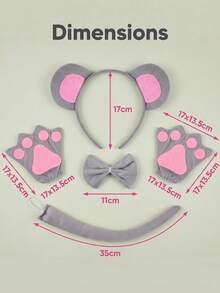 Set de 4 piezas de disfraz de oreja de ratón gris lindo, que incluye diadema de peluche, corbata de moño, cola y guantes con patas, adecuado para Halloween, fiestas, Pascua y otros accesorios de cosplay de animales - ratón - Ver 6