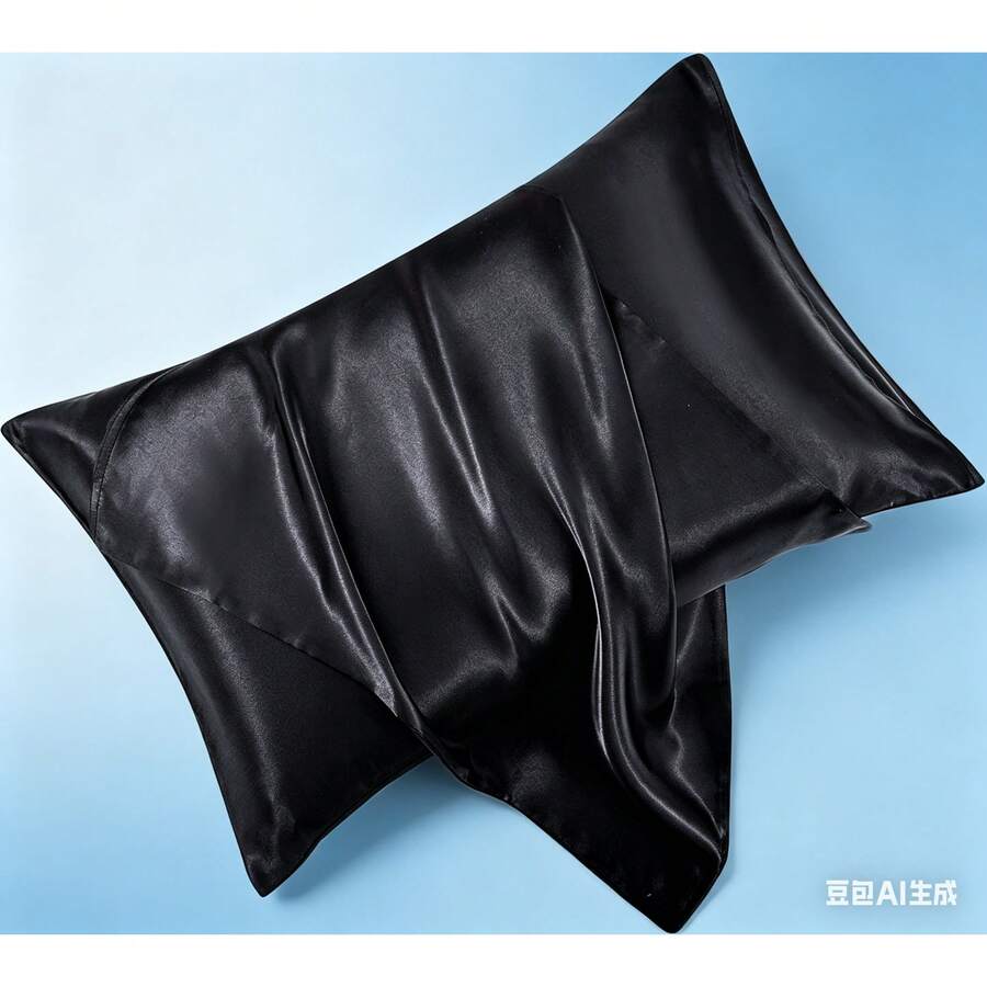 Light Blue Satin Pillowcase Standard Set Of 2 With Envelope Closure,Light Blue Silk Pillowcase For Hair And Skin (20x26) - Black - View 1