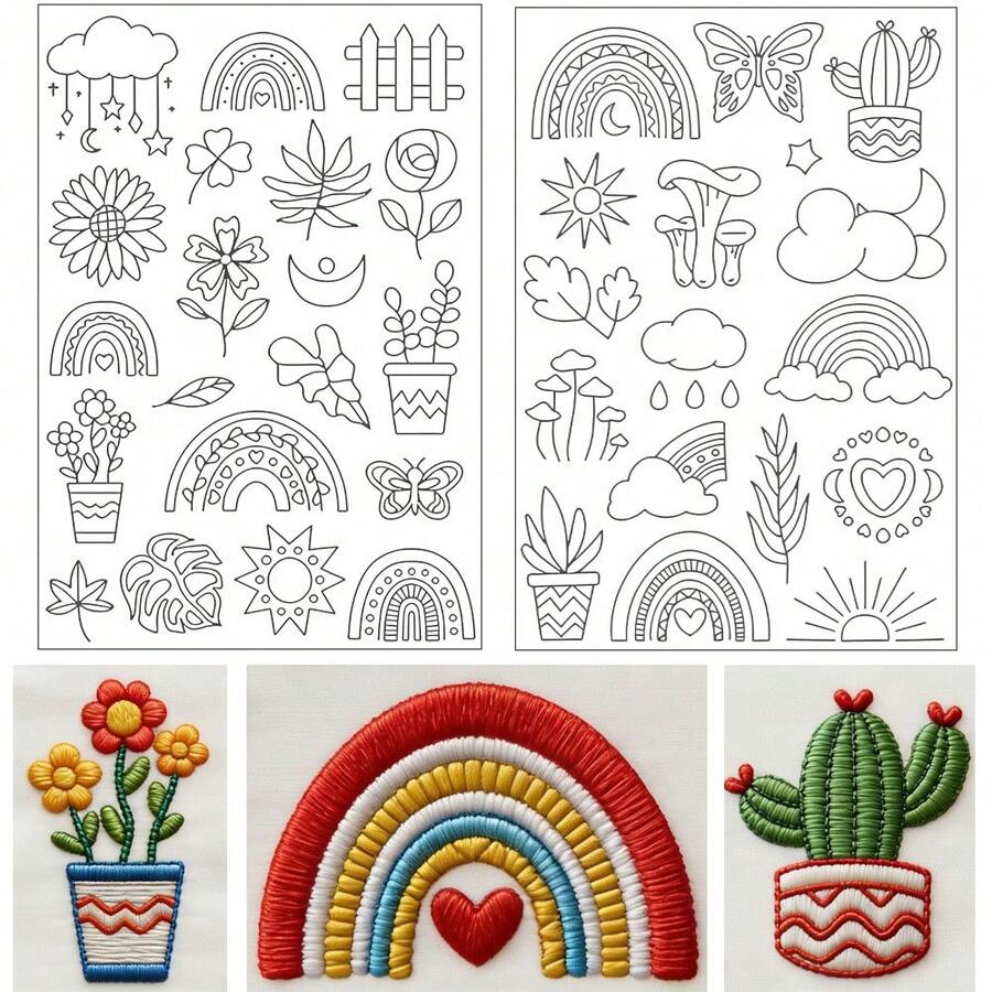Water-Soluble DIY Sewing And Knitting Embroidery Patterns, Pre-Printed Water-Soluble Stabilizer Patterns, DIY Garment Sewing Self-Adhesive Non-Woven Fabric Stabilizer