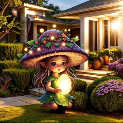 1pc 2D Flat Enchanting Fairy Mushroom Garden Stake - Adorable Glowing Forest Mushroom Girl With Lamp Egg Design, Boho Style Acrylic Decor, Suitable For Birthday And Housewarming Celebration - Perfect For Garden, Yard, Potted Plants And Patio. Ideal Holiday Gift, Lawn And Landscape Decoration.